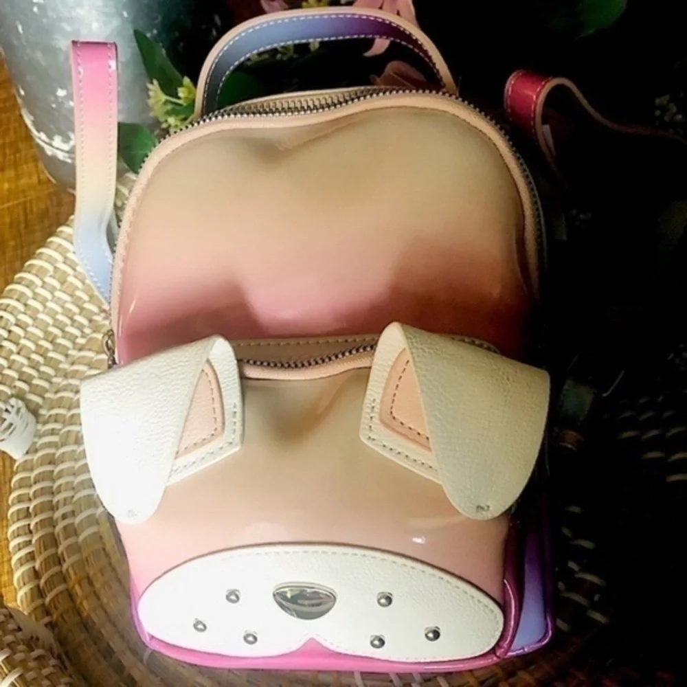 Cute Puppy Face Pink Ombre Mini Backpack Faux Leather Dog Ears | NWT